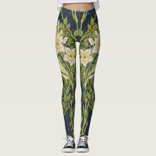 Leggings Walter Crane Vintage Marine Blanc Motif Lys