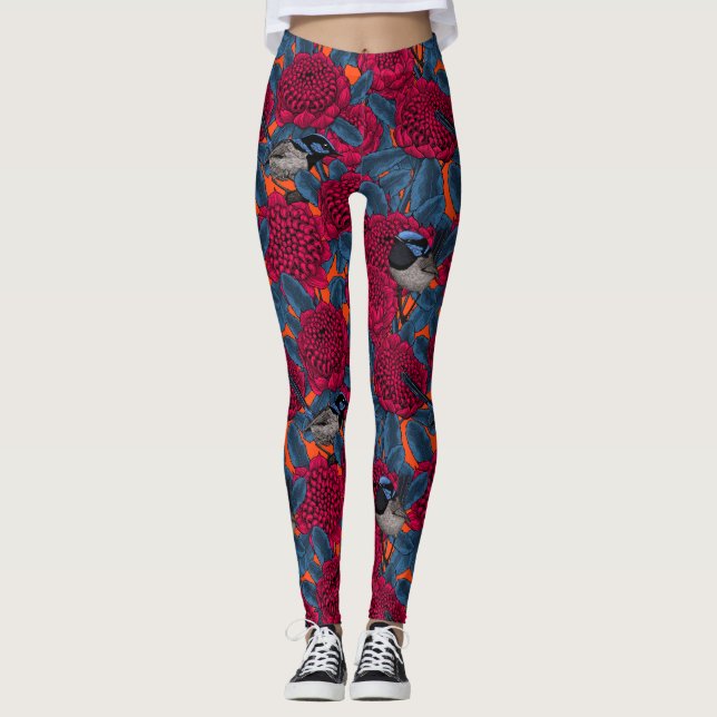 Leggings Waratah rouge et brunes (Devant)