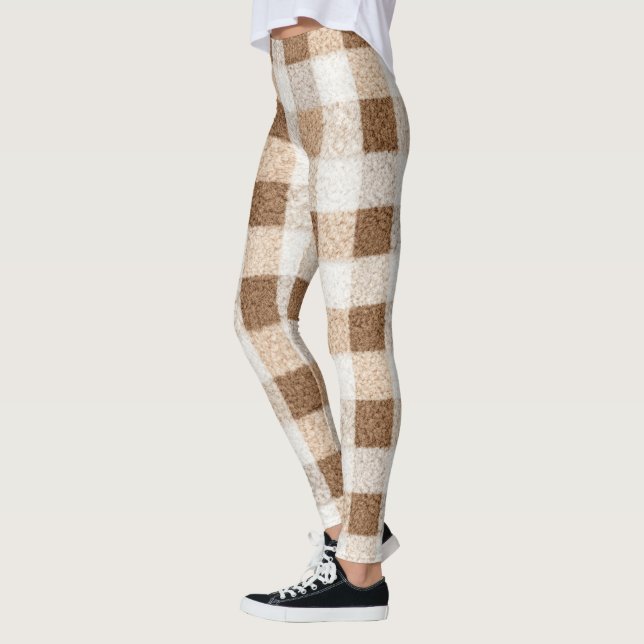Leggings Warm Cocoa Cream Brown Plaid Stripes (Gauche)