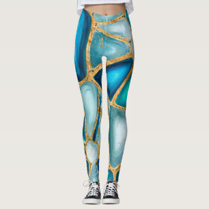 Leggings Watercolor and gold cells - ocean