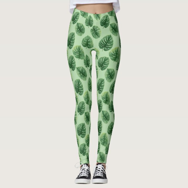Leggings Watercolor Monstera Leaf Pattern (Devant)