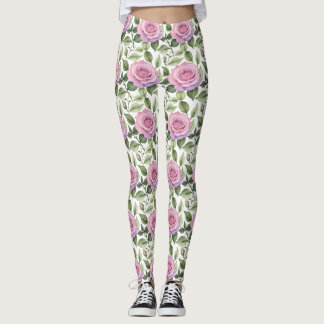 Leggings Watercolor Of Pink And Lavender Roses
