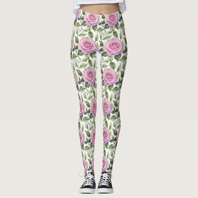 Leggings Watercolor Of Pink And Lavender Roses (Devant)
