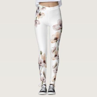 Leggings Watercolor Painted Anemone Flower