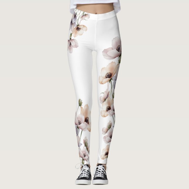 Leggings Watercolor Painted  Anemone Flower (Devant)