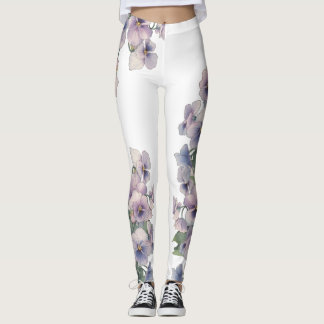 Leggings Watercolor Painted Pansy Flower