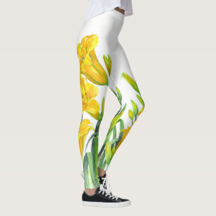 Leggings Watercolor Yellow Day Lilies Floral Art