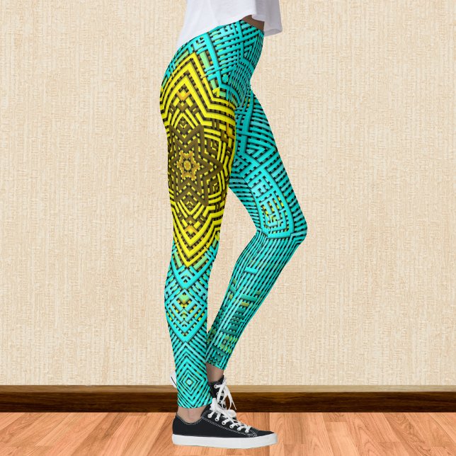 Leggings Weer Mandala bleu et jaune (Créateur téléchargé)