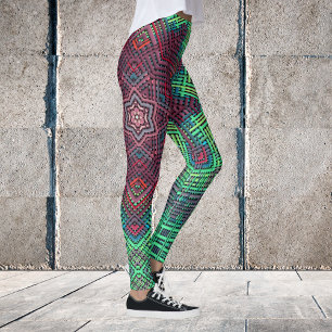 Leggings Weer Mandala Vert Bleu et Rouge