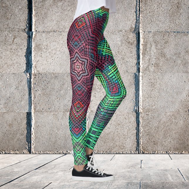 Leggings Weer Mandala Vert Bleu et Rouge (Créateur téléchargé)