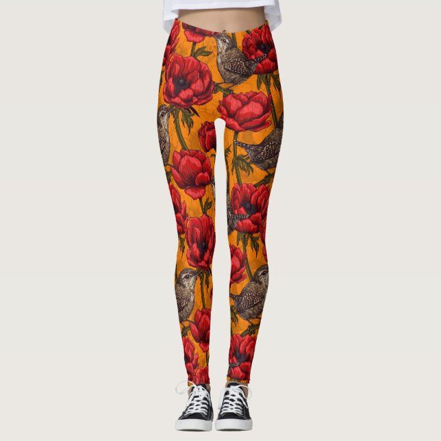 Leggings Wens dans un jardin d'anémones rouges (Devant)