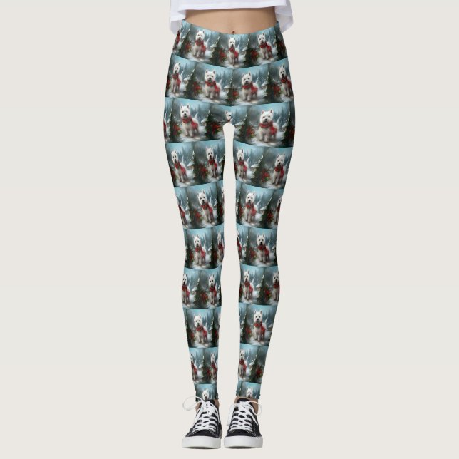 Leggings West Highland White Terrier Dog dans la neige Noël (Devant)