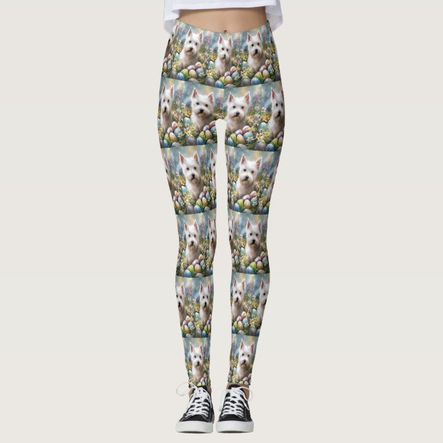 Leggings West Highland White Terrier OEufs de Pâques Vacanc (Devant)