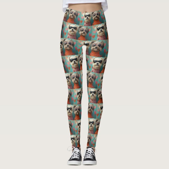 Leggings Wheaten Terrier avec coeur Roses Saint-Valentin (Devant)