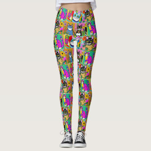 Leggings Whimsical Folk Art Chats colorés
