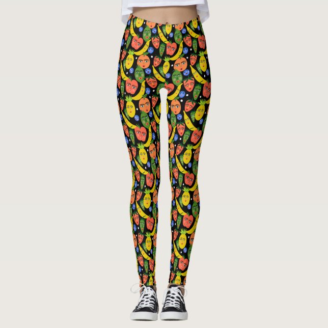 Leggings Whimsical Funny Motif de salade de fruits (Devant)