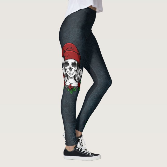 Leggings Whimsical gothique Père Noël Crâne Noël (Droite)