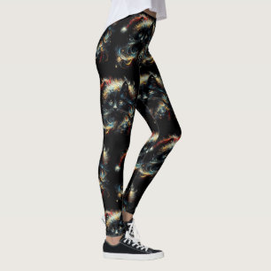 Leggings Whimsical Long Cheveux Chat noir Père Noël Casquet
