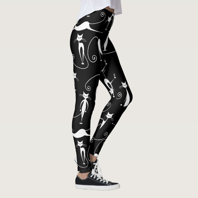 Leggings Whimsical Motif de chat blanc maigre (Droite)