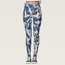 Leggings white and blue pigeons