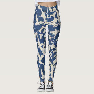 Leggings white and blue pigeons 