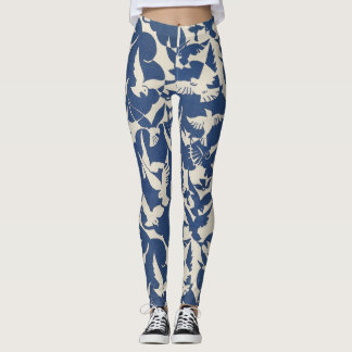 Leggings white and blue pigeons