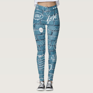 Leggings White graffiti on blue wall wall art