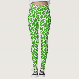 Leggings White & Green St Patrick's Day Shamrock Motif
