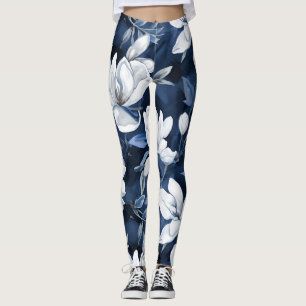Leggings White Magnolia Motif sur l'arrière - plan de minui