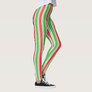 Leggings White Red Green Stripes Pattern  
