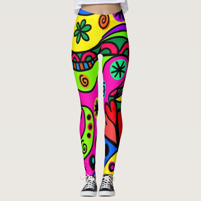 Leggings Wild, Bold, Bright Abstrait Psychedelic Design (Devant)