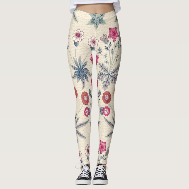 Leggings William Morris Daisy Motif Floral Rouge Orange (Devant)
