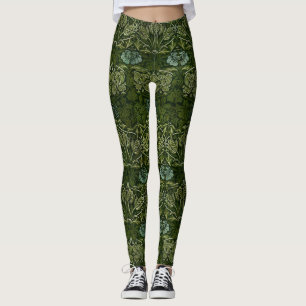 Leggings William Morris Grand Feuille vert & Fleur bleue