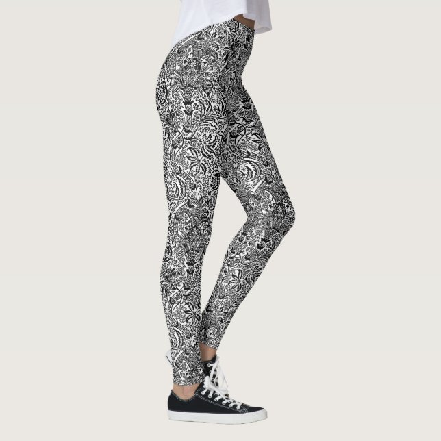 Leggings William Morris Indien, noir et blanc (Droite)