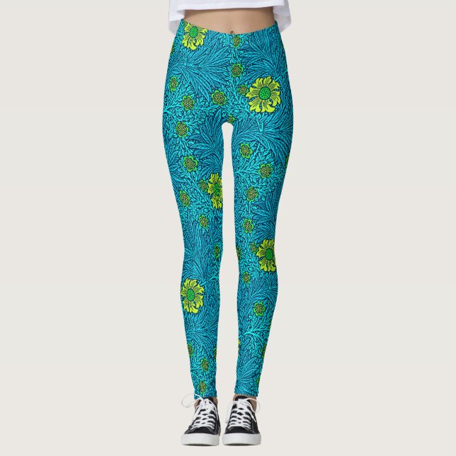 Leggings William Morris Marigold, Turquoise & Cobalt Blue (Devant)