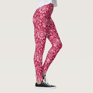Leggings William Morris Sunflowers, Bourgogne et rose