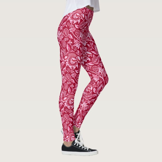 Leggings William Morris Sunflowers, Bourgogne et rose (Droite)