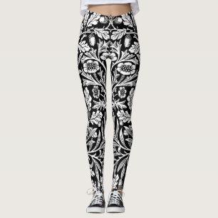 Leggings William Morris Vintage motif chêne noir et blanc