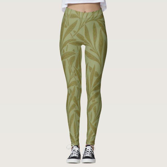 Leggings William Morris Willow Antique Green Leaf Vine Art (Devant)