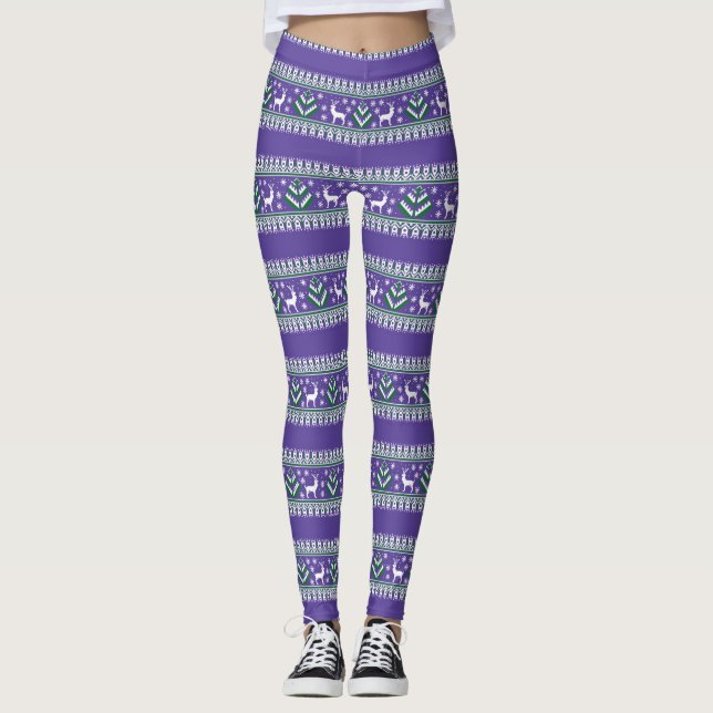 Leggings Winter Purple et Green Christmas Fair Isle (Devant)
