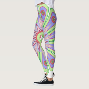 Leggings with art of green and pink