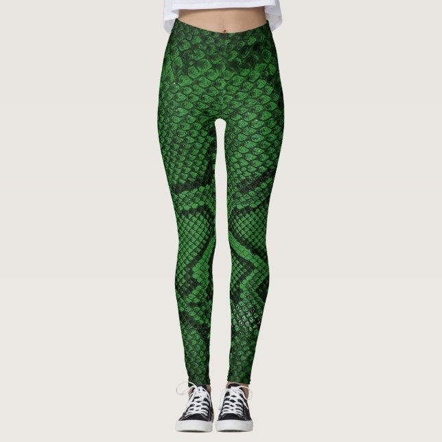 Leggings with dark green snakeskin pattern (Front)