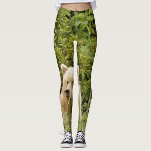 leggings with two grizzly bear cubs plus mom