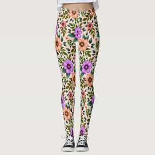 Leggings with vibrant floral pattern in purple