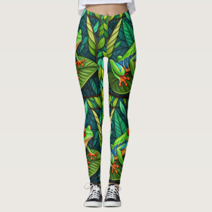 Leggings with vibrant green leaves and colourful 