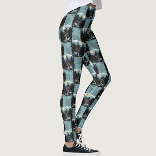 Leggings Wolf Howling À Moon Design Motif