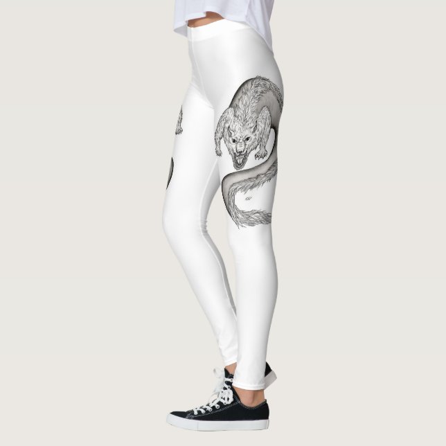 Leggings Wolfdragon design noir et blanc (Gauche)