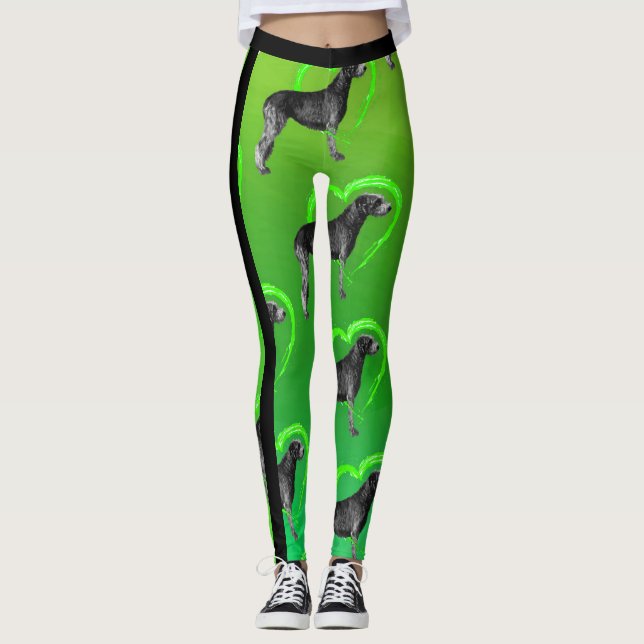 Leggings Wolfhound irlandais noir au coeur vert (Devant)