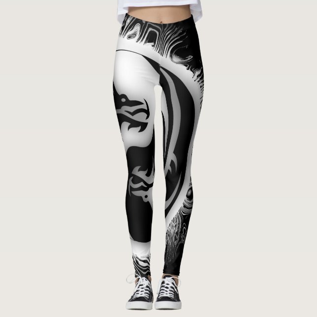 Leggings Yin and Yang Asian Dragons (Devant)