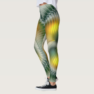 Leggings Yin Yang Vert Jaune Abstrait Fractal Coloré